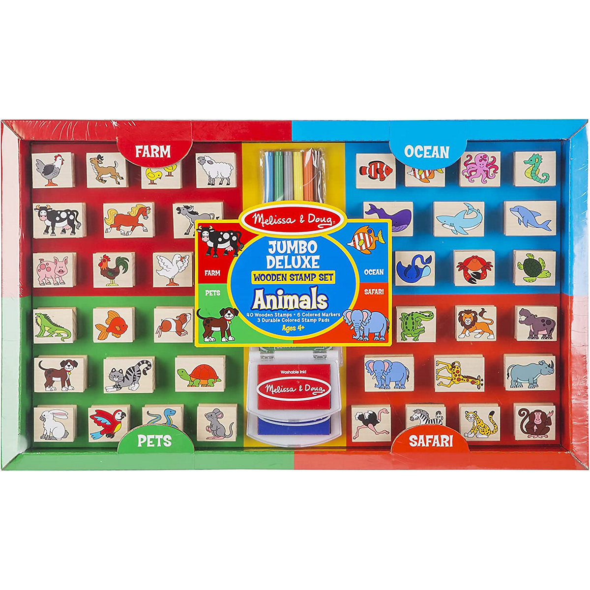 Holzstempel mit Tiermotiven, 50-teilig. Jumbo Deluxe Wooden Stamp Set