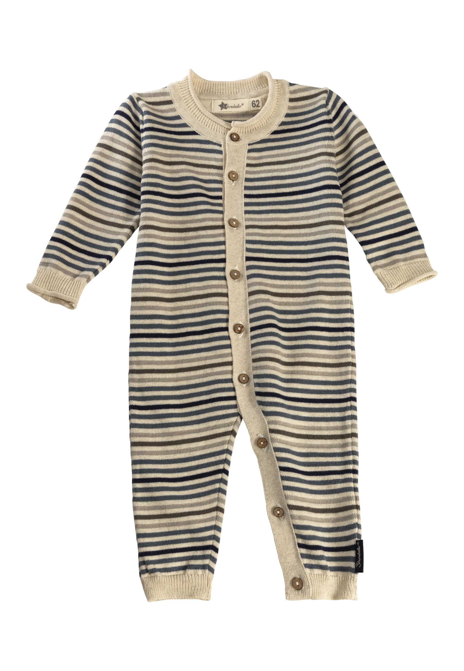GOTS Strick Baby Strampler Einteiler in Graublau