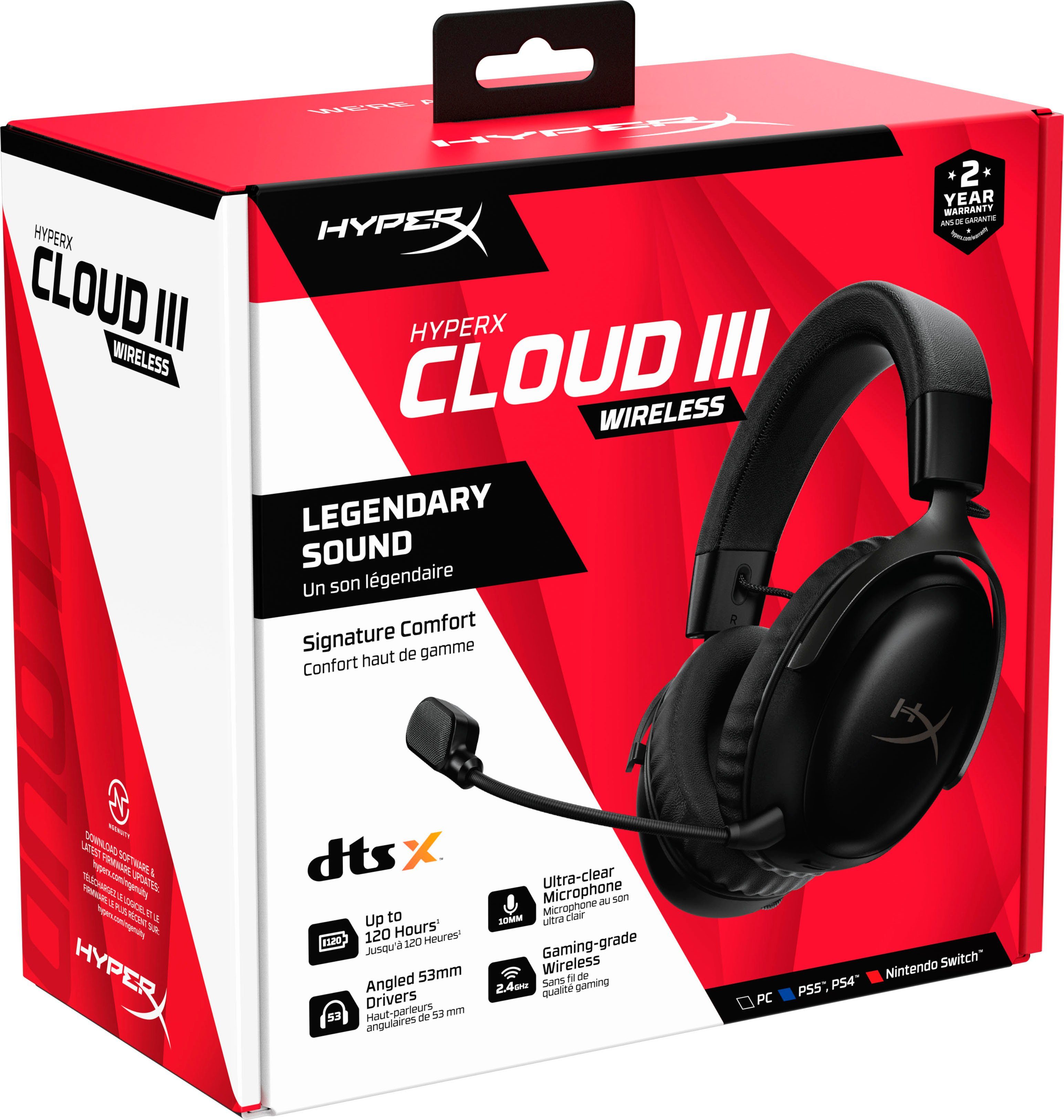 HyperX Cloud III Wireless Gaming-Headset (Geräuschisolierung, Wireless)