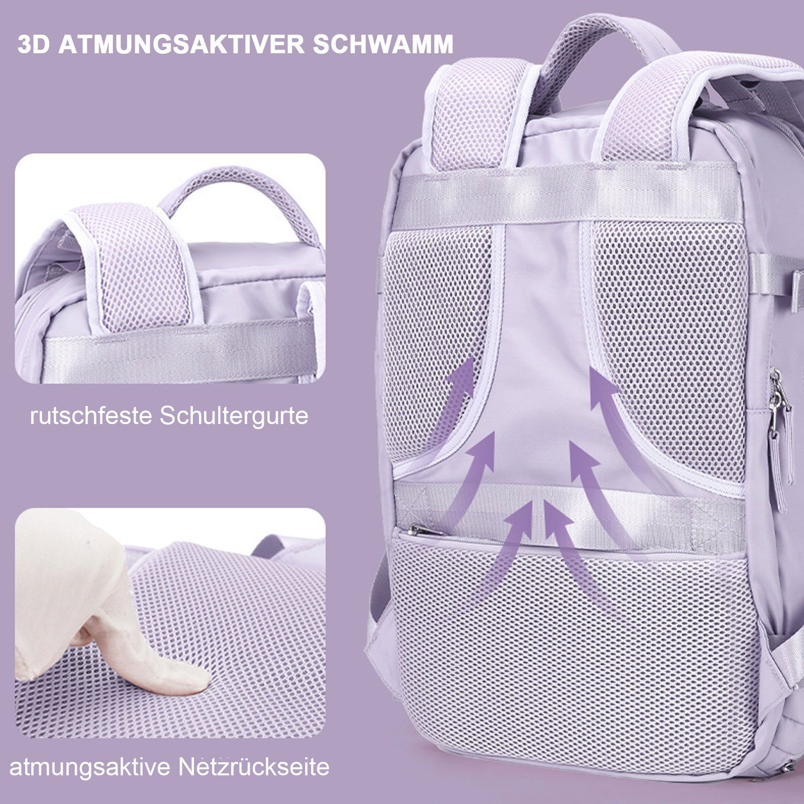 OKWISH Reiserucksack Freizeitrucksack Sportrucksack Reisen Rucksack Sporttasche Rucksäcke (Notebook Laptop Tasche Schule Uni Rucksack Handgepäck, Reisenrucksack, mit Schuhfach und Nasstasche, mit USB-Ladeanschluss), Schulrucksack Schultasche Weekende