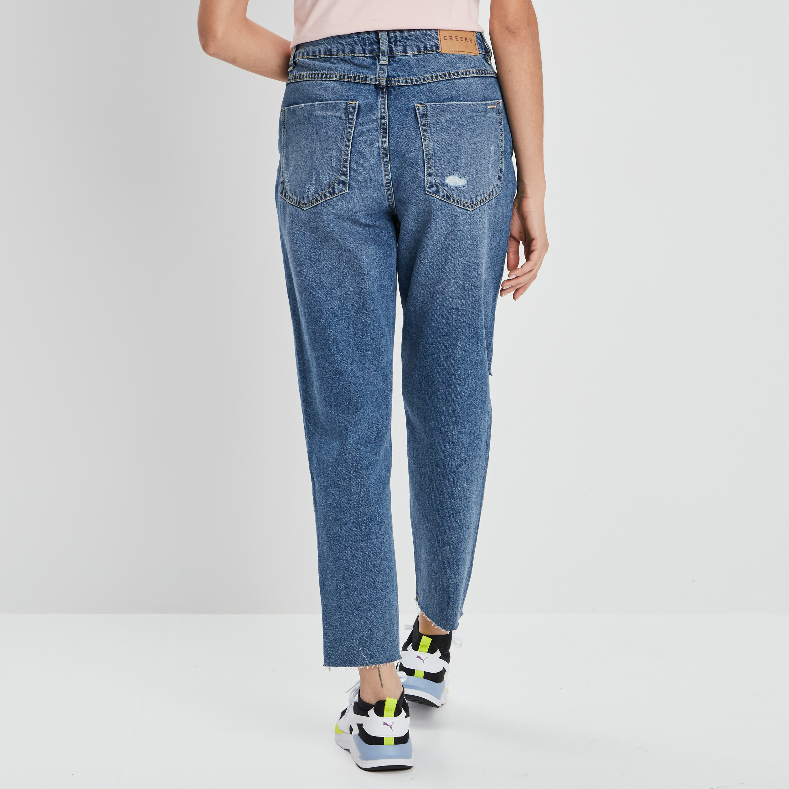 Jeans mom à détails déchirés denim double stone femme | La Halle