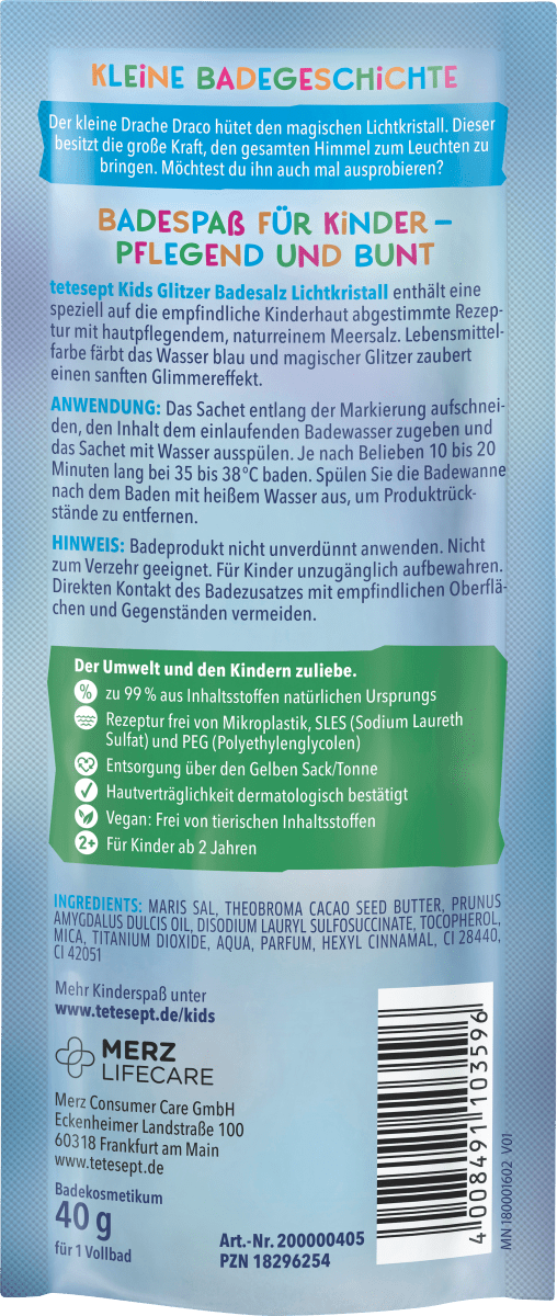 Kinder Badezusatz Glitzer Badesalz Lichtkristall, 40 g