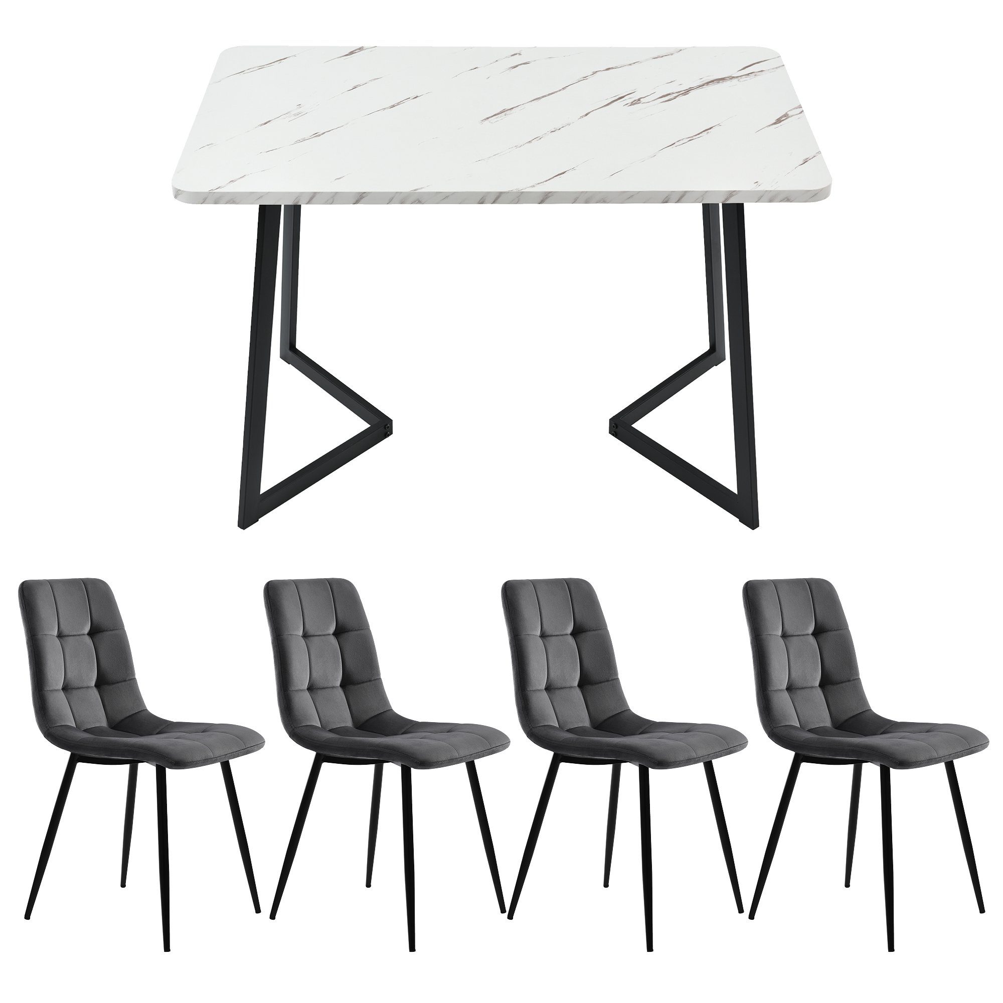 Flieks Essgruppe, (5-tlg), Esstisch mit 4 Stühlen Set Küchetisch Esszimmerstuhl, Metallbeine
