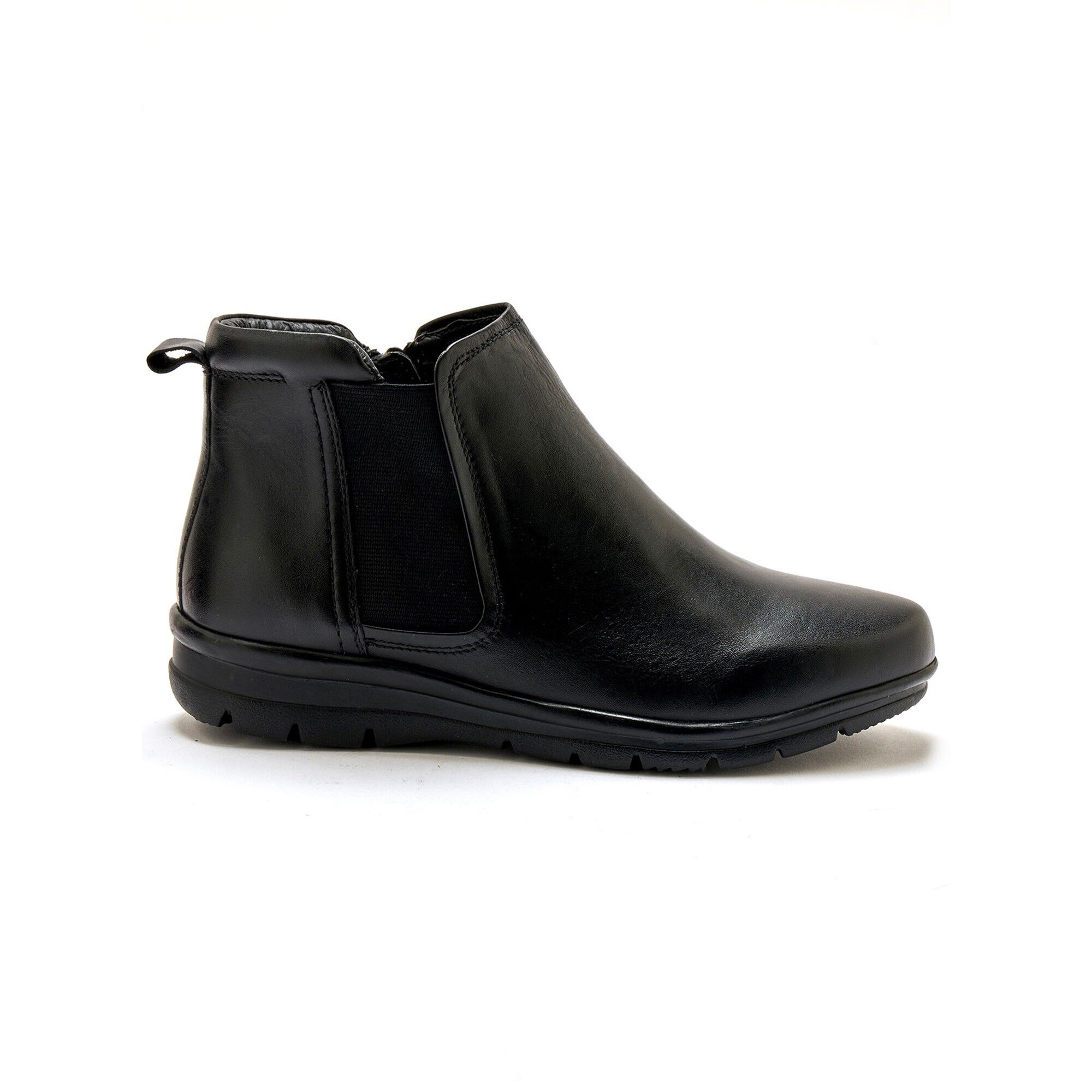 Boots zippées doublées Grande largeur en cuir