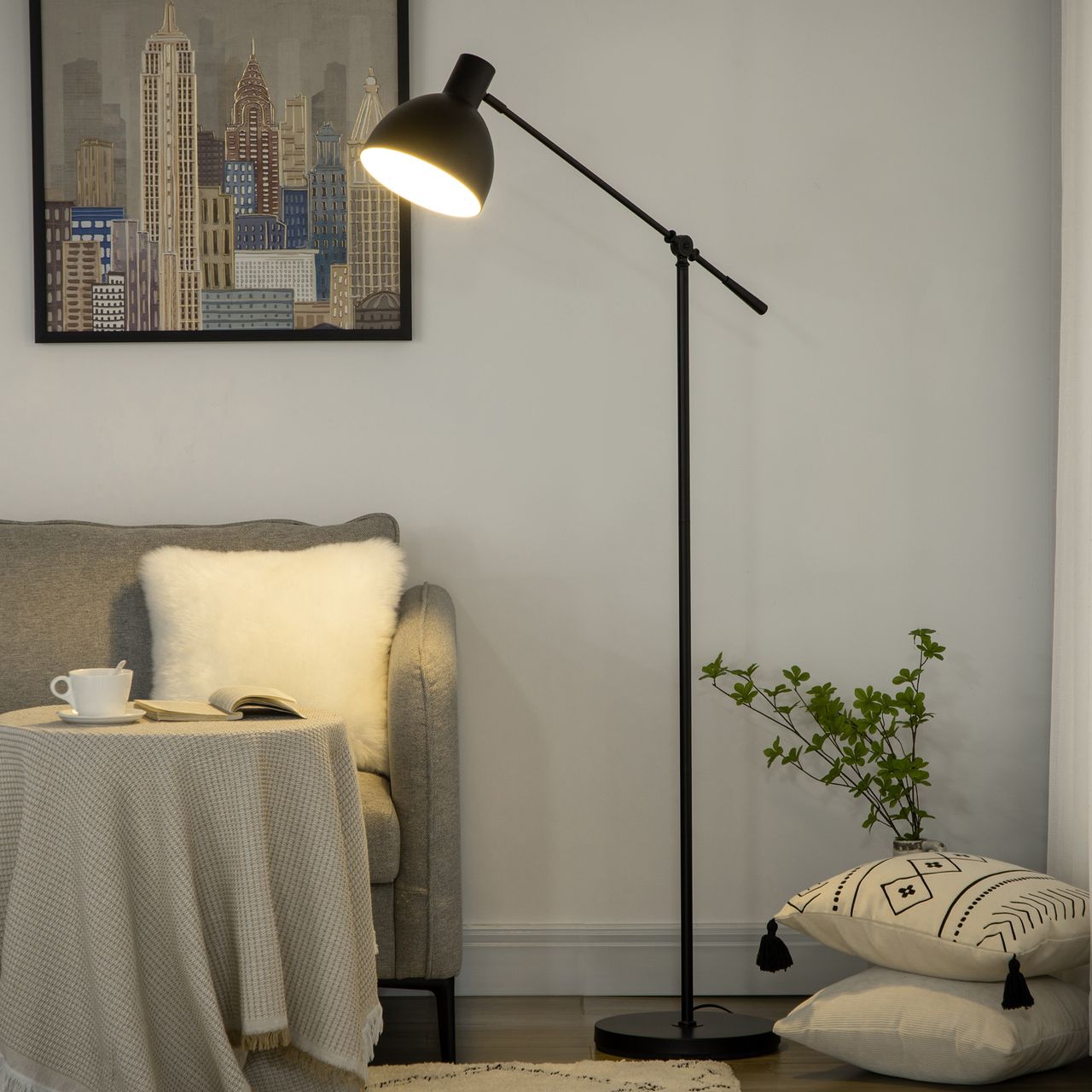 HOMCOM Stehlampe höhenverstellbar, schwenkbar Stehleuchte, 40 W Standlampe exkl. Leuchtmittel, Leselampe Bogenlampe mit E27 Sockel, für Wohnzimmer, Schlafzimmer, Schwarz