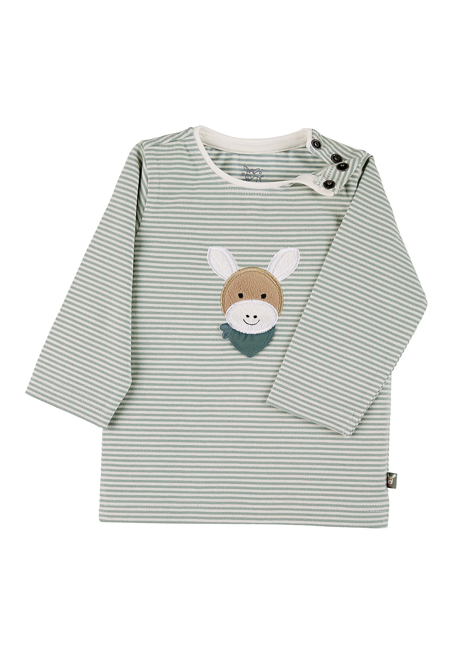 GOTS Langarm-Shirt Esel Emmi Stickerei, gestreift