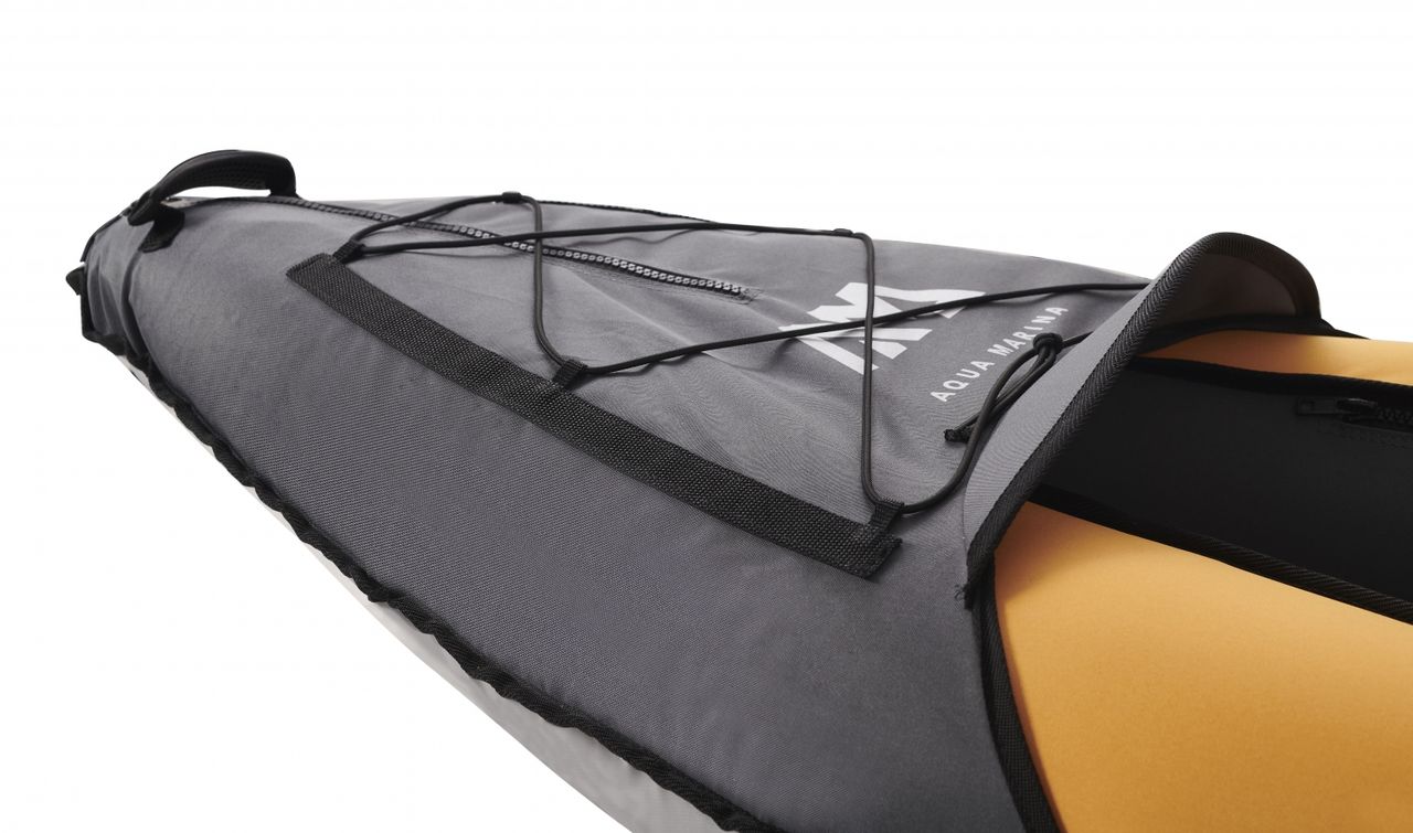 PureHaven Aqua Marina Kajak 330x90 cm für 1 Person mit Luftsitz verstellbarer Lehne Transporttasche Reparaturset und Handpumpe strapazierfähig Orange/Anthrazit