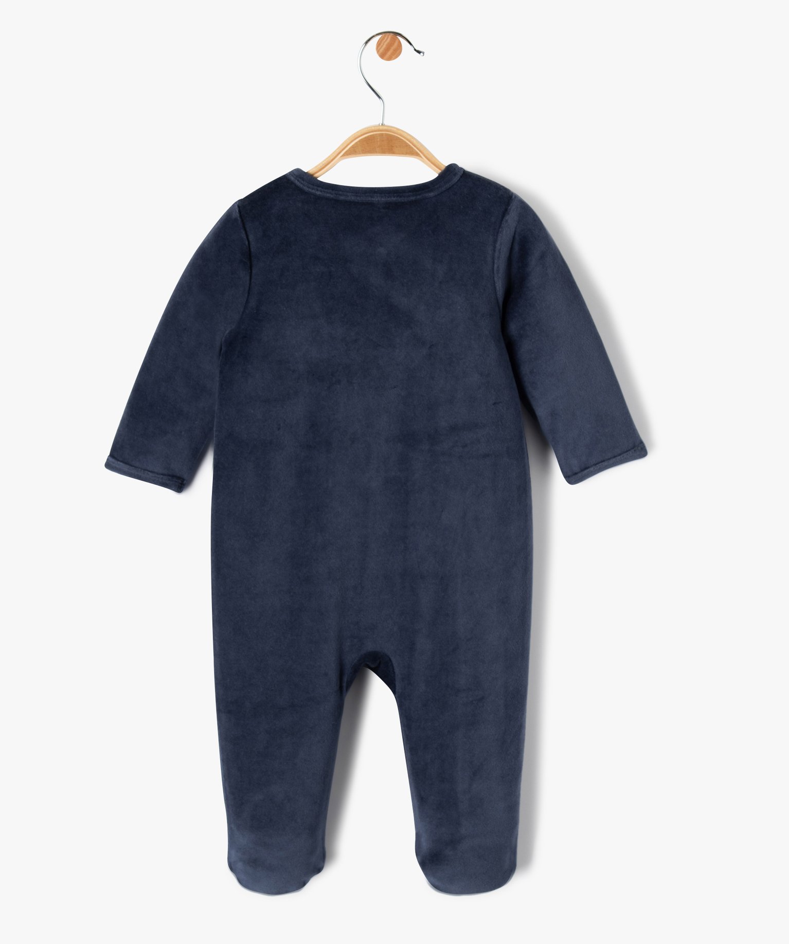 Pyjama bébé en velours imprimé à ouverture devant bleu | GEMO