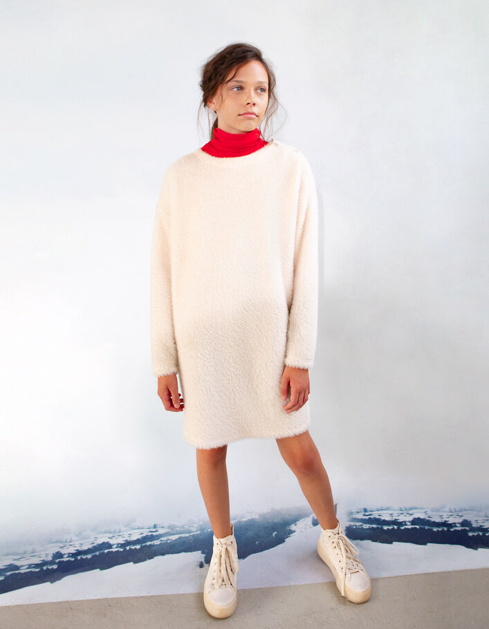 Robe blanc cassé maille mousseuse fille
