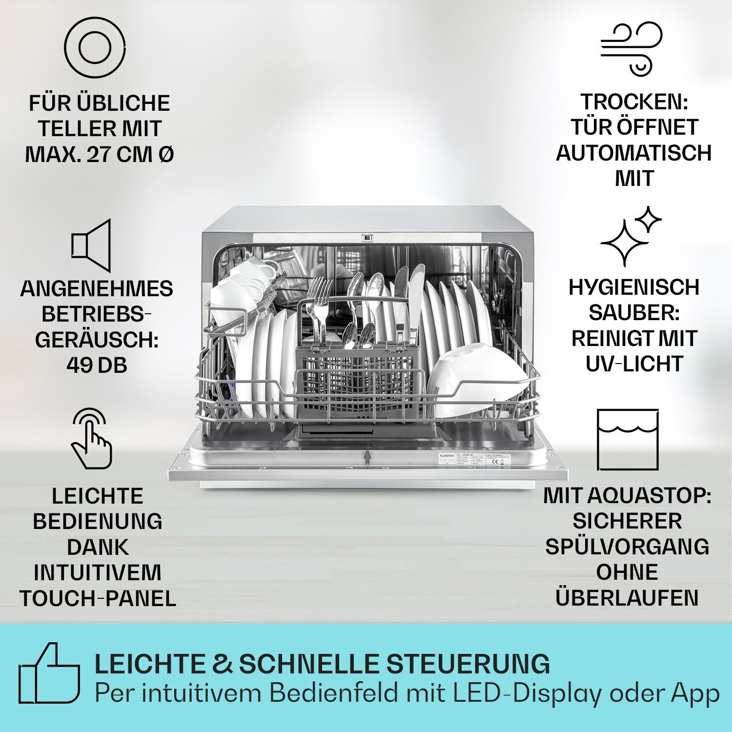 Klarstein Standgeschirrspüler Havasia UV 6 Geschirrspüler UV-Licht freistehend 1380W, 10041823, 7 l