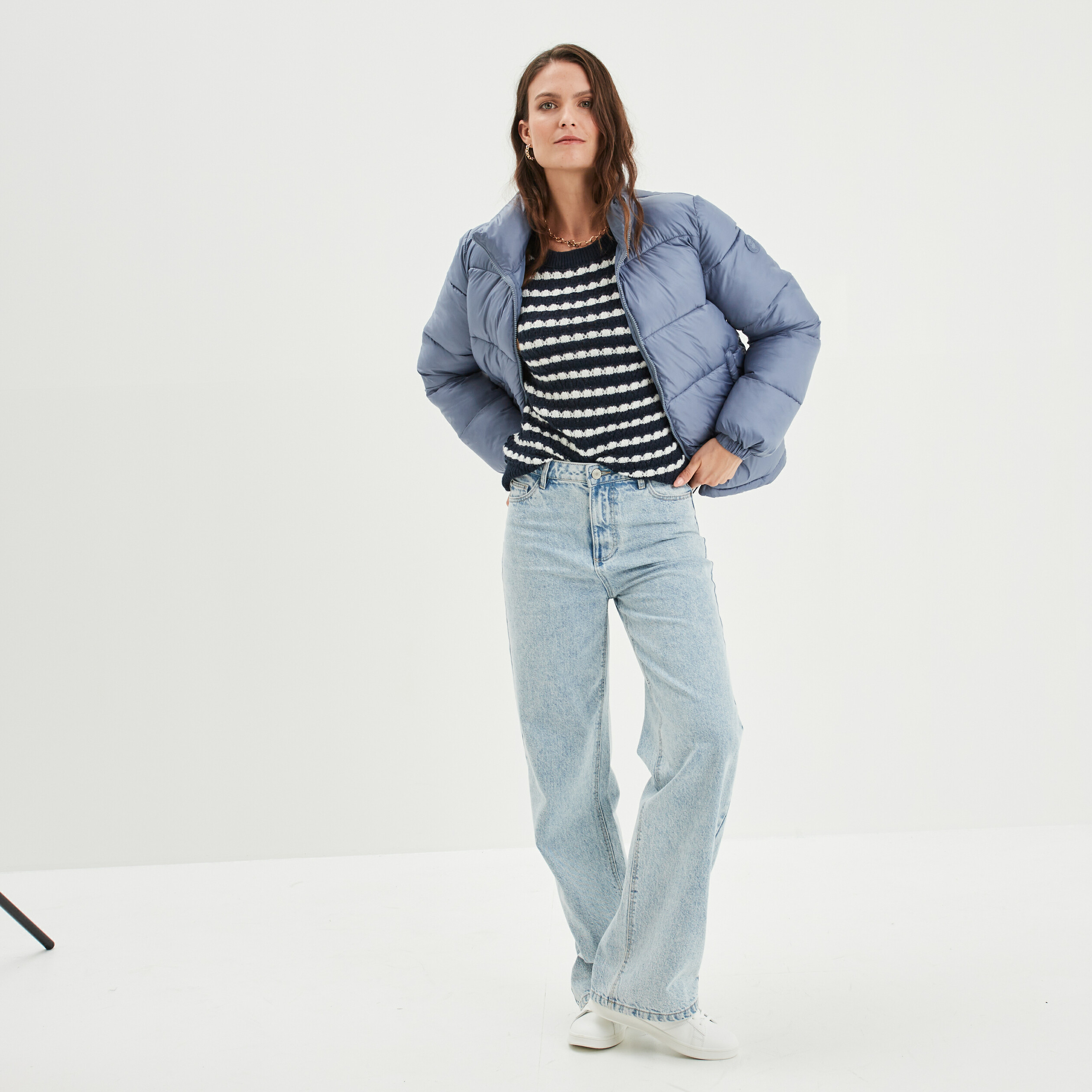 Doudoune col montant zippée bleu gris femme | La Halle