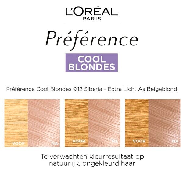 L'Oréal Paris Preference Cool Blondes 9.12 Nagyon világos, mint a bézsblond tartós hajfesték