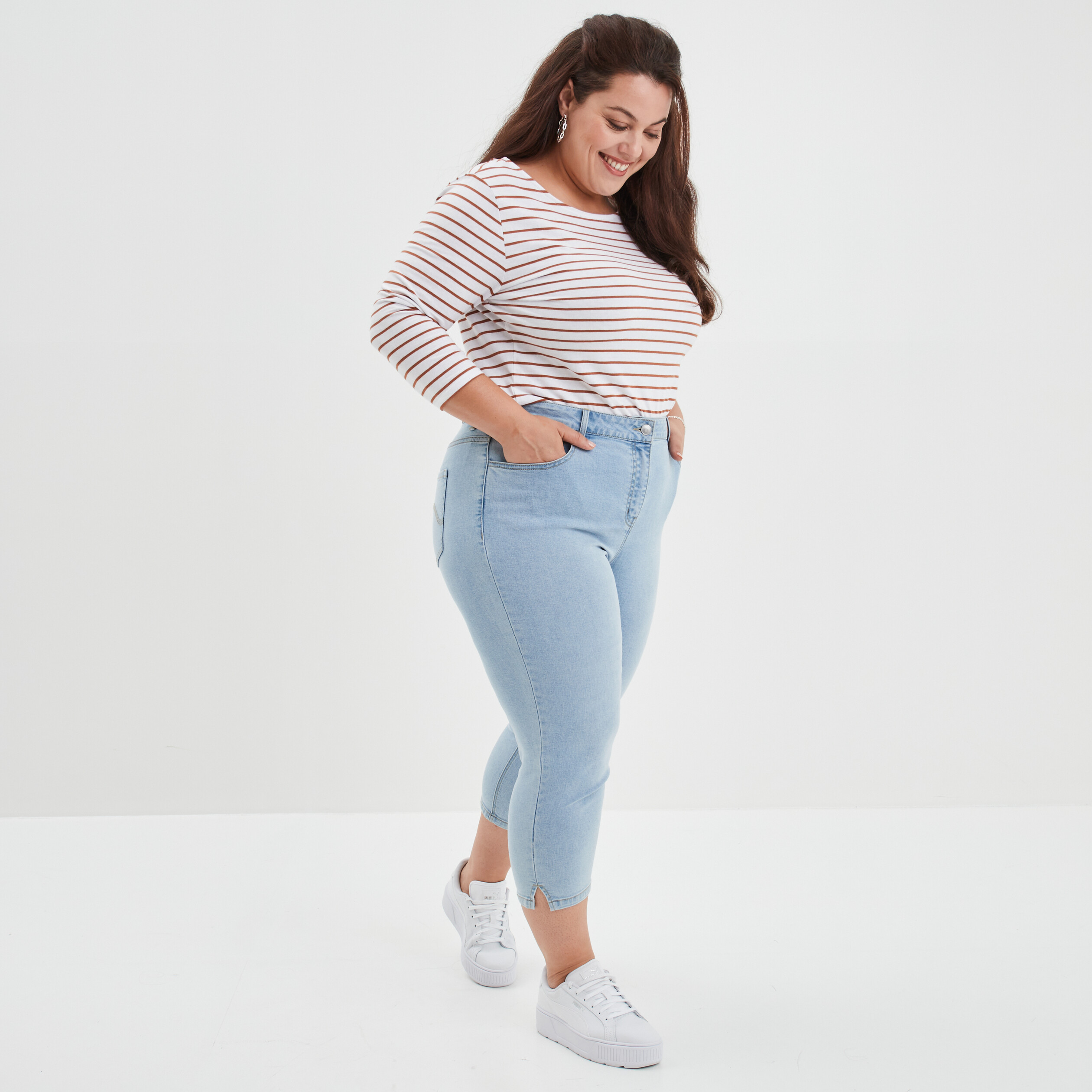 Jeans slim taille haute 7 8ème Modavista denim stone femme grande taille | La Halle