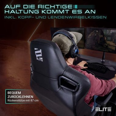 ELITE Gaming Gaming-Stuhl verstellbarer Profi Gamingstuhl ELITE Mercenary inkl. 4D-Armstützen (Drehstuhl inkl. Kopf- und Lendenwirkbelkissen (Alcantara-Optik), bis 150 kg, klappbare Rückenlehne - bis zu 135° neigbar, Home Office geeignet, Sicherheits