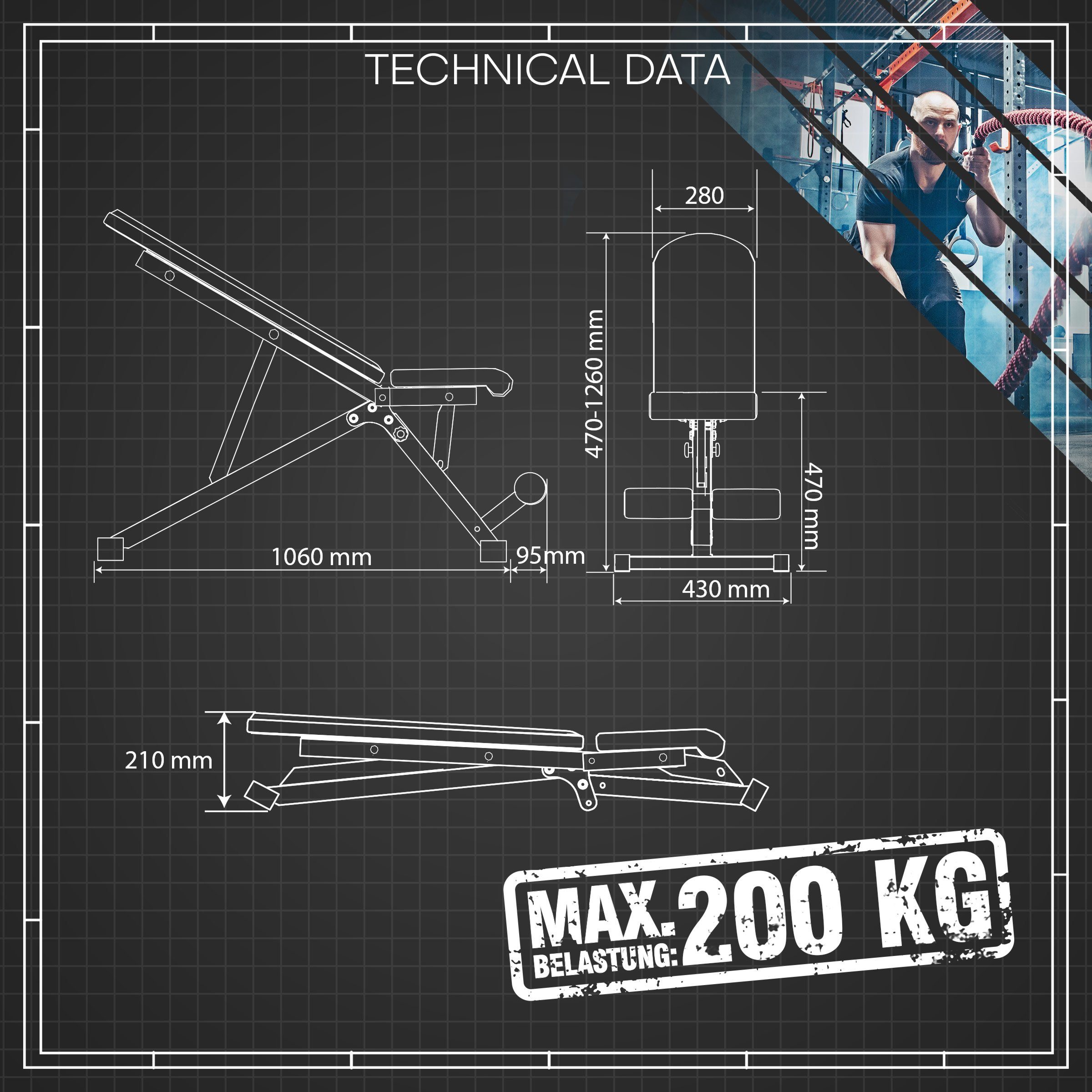 K-SPORT Kraftstation Hantelbank klappbar, (bis 175kg belastbar, 7- fach verstellbare Rückenlehne), Made in EU!