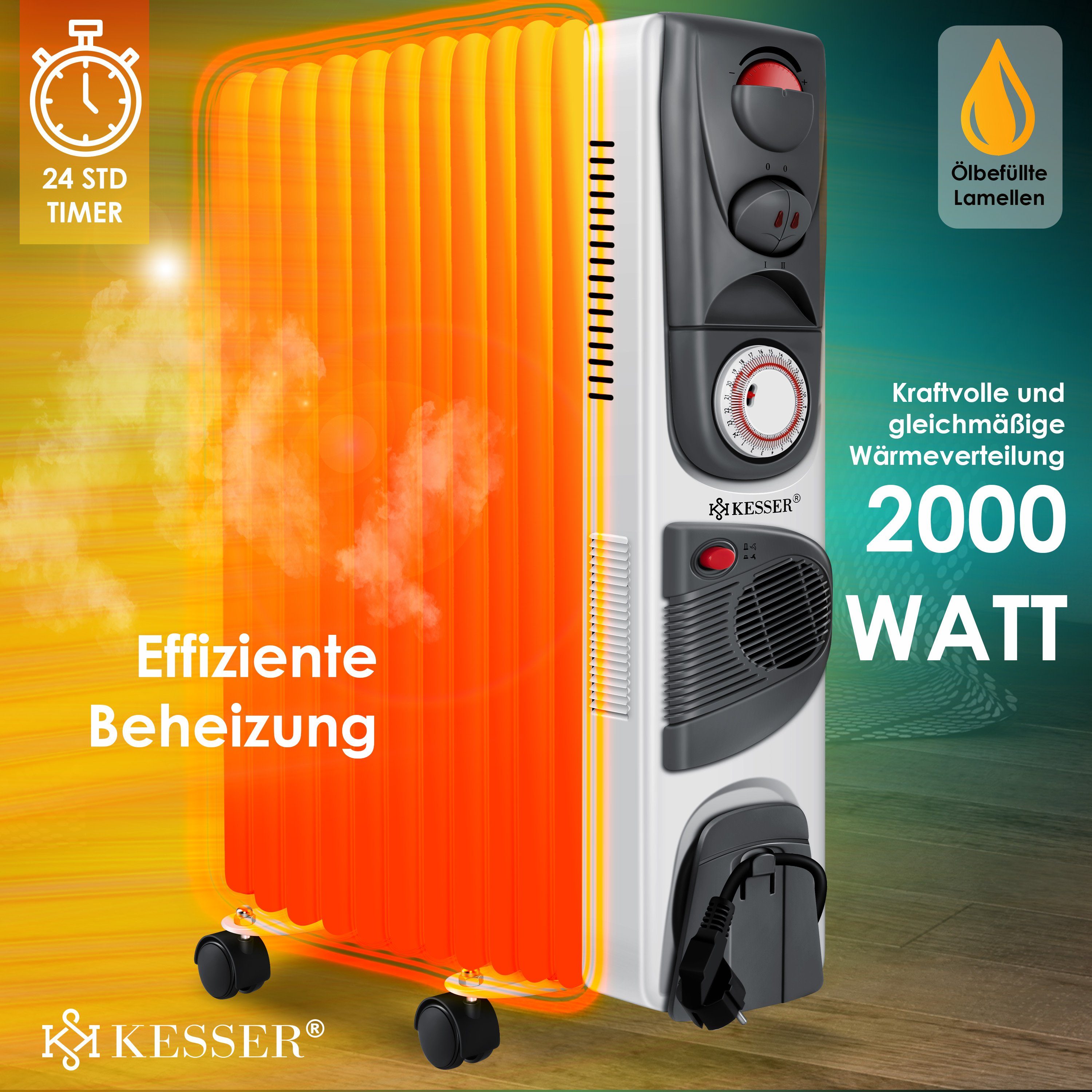 KESSER Ölradiator, 2500 W, Ölradiator Elektrische Heizung 2500W Öl Radiator Elektro