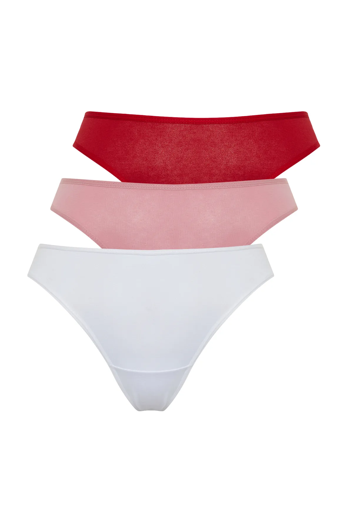 Trendyol Collection  Weiß-Rot-Rosa 3er-Pack Baumwoll-Strickhöschen im Tanga-Stil THMSS21KU0135