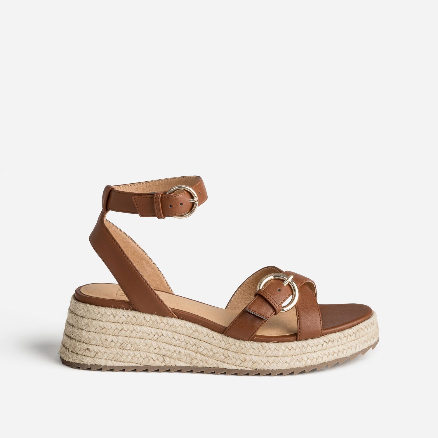 Sandale compensée TEXTO cognac en cuir