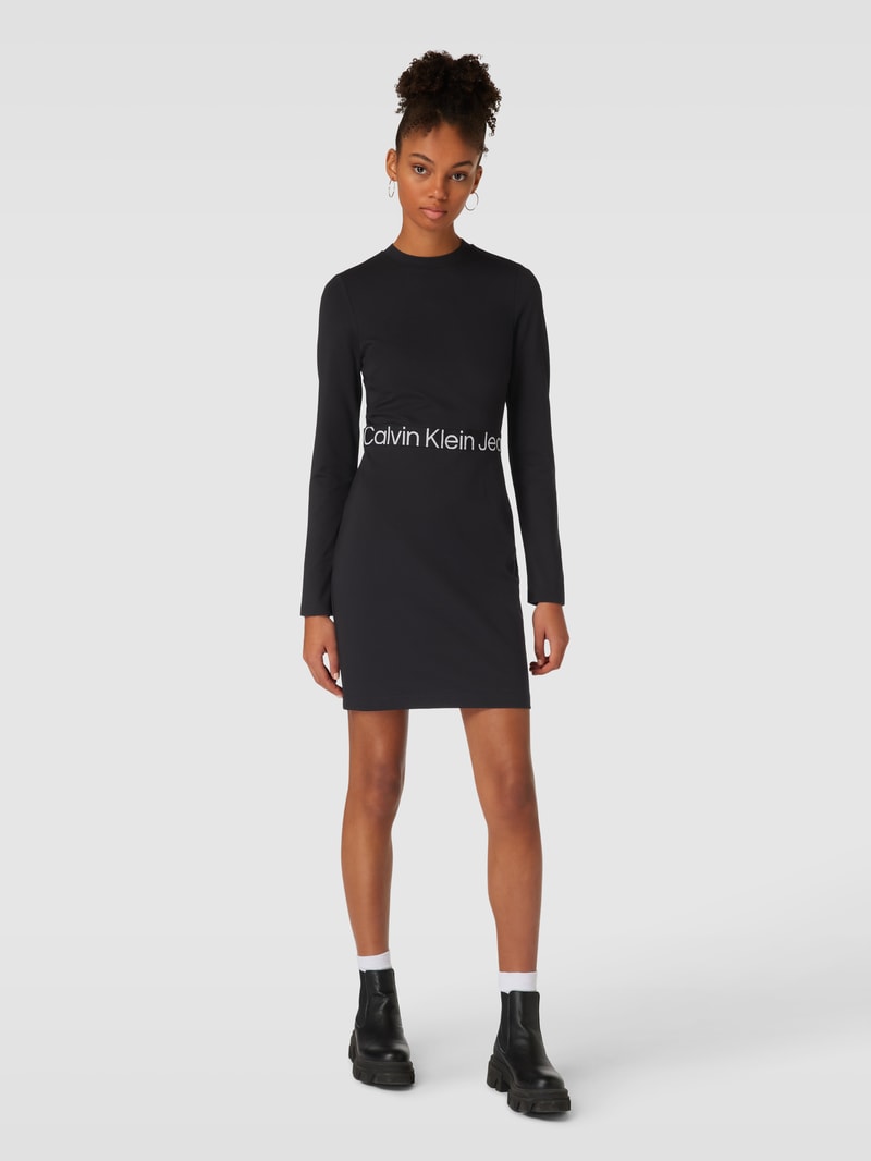 Knielanges Kleid mit elastischem Taillenband Modell 'MILANO' in black