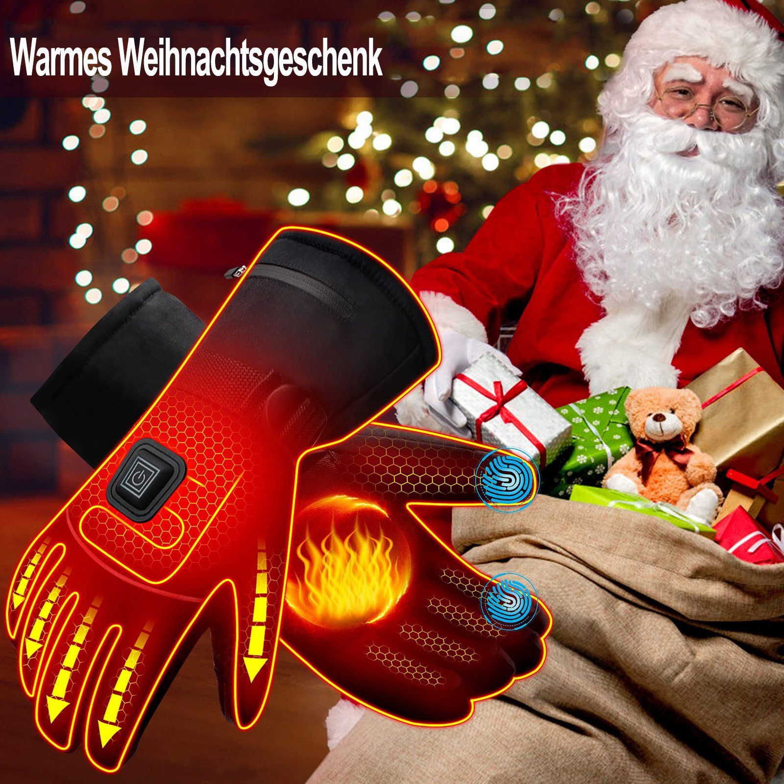 Rosnek Elektriker-Handschuhe Beheizt, 3 Stufen, wasserdicht, für Jagd Wandern Ski Winterarbeit (1 Paar) Touchscreen, Batterie