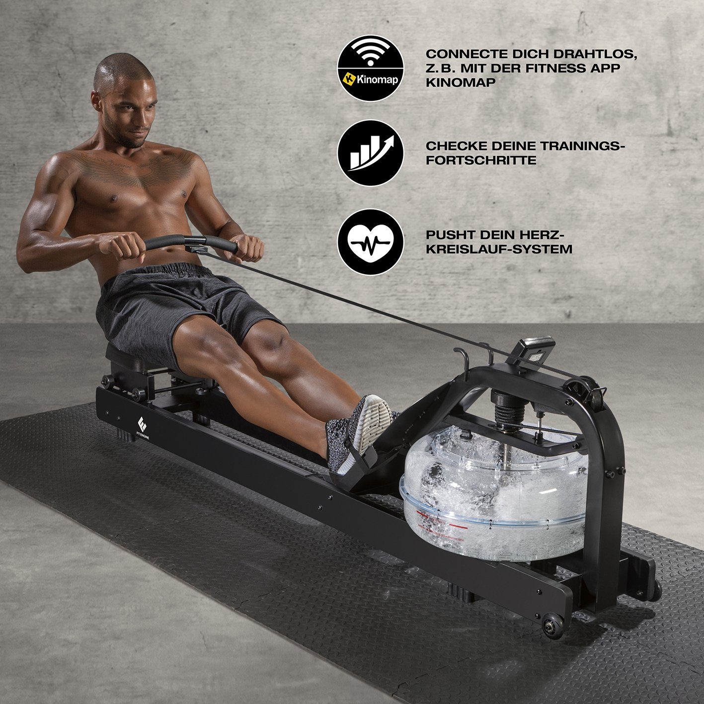 FitEngine Rudergerät Ruderzugmaschine Smart inkl. Bluetooth