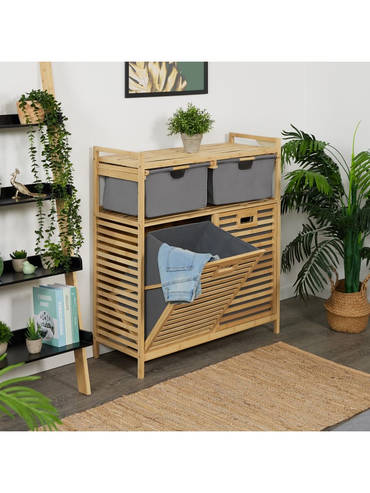 relaxdays Wäschekorb in Natur/ Grau - (B)88 x (H)95 x (T)33 cm günstig kaufen onesize