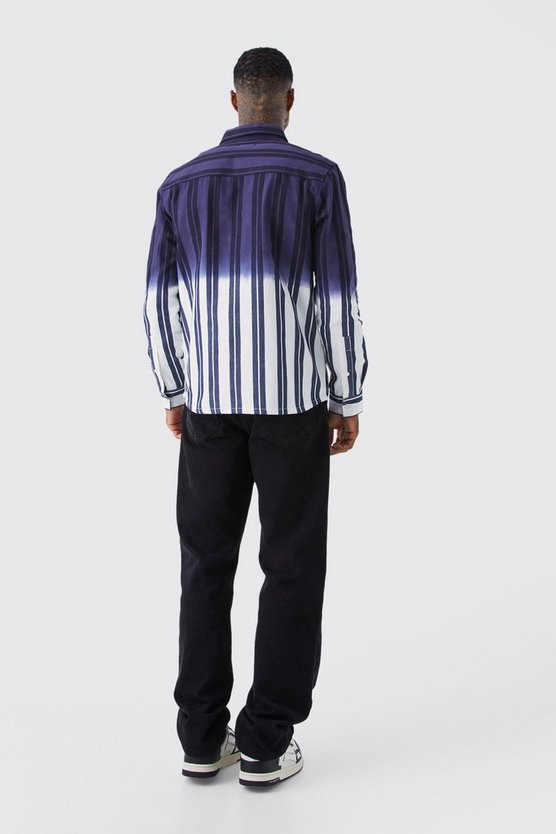 Gestreiftes Twill Overshirt mit Farbverlauf