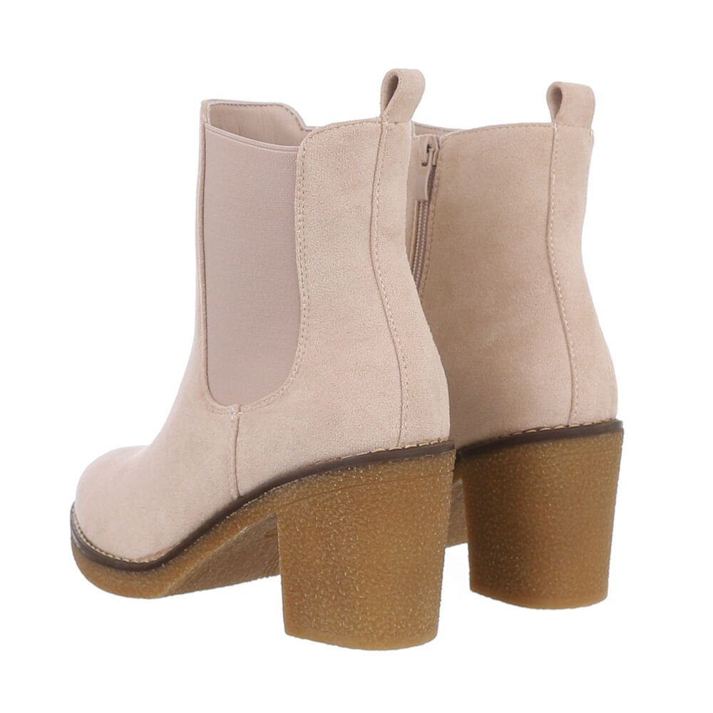 Ital-Design Damen Freizeit High-Heel-Stiefelette Blockabsatz High-Heel Stiefeletten in Beige
