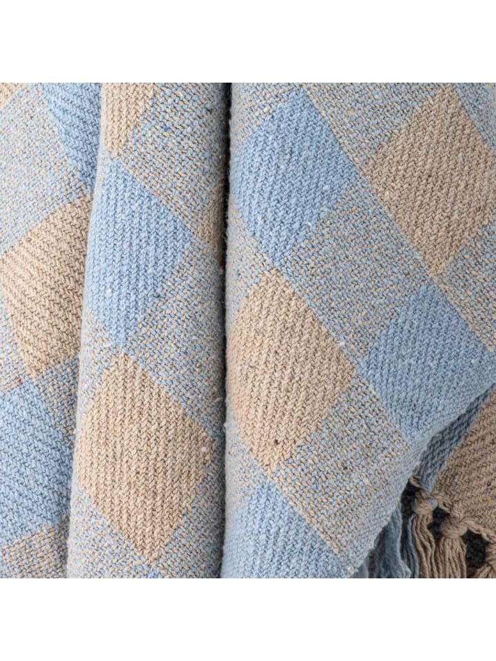 Bloomingville Decke LARGS Hellblau Karo Muster 160x130 cm günstig kaufen onesize