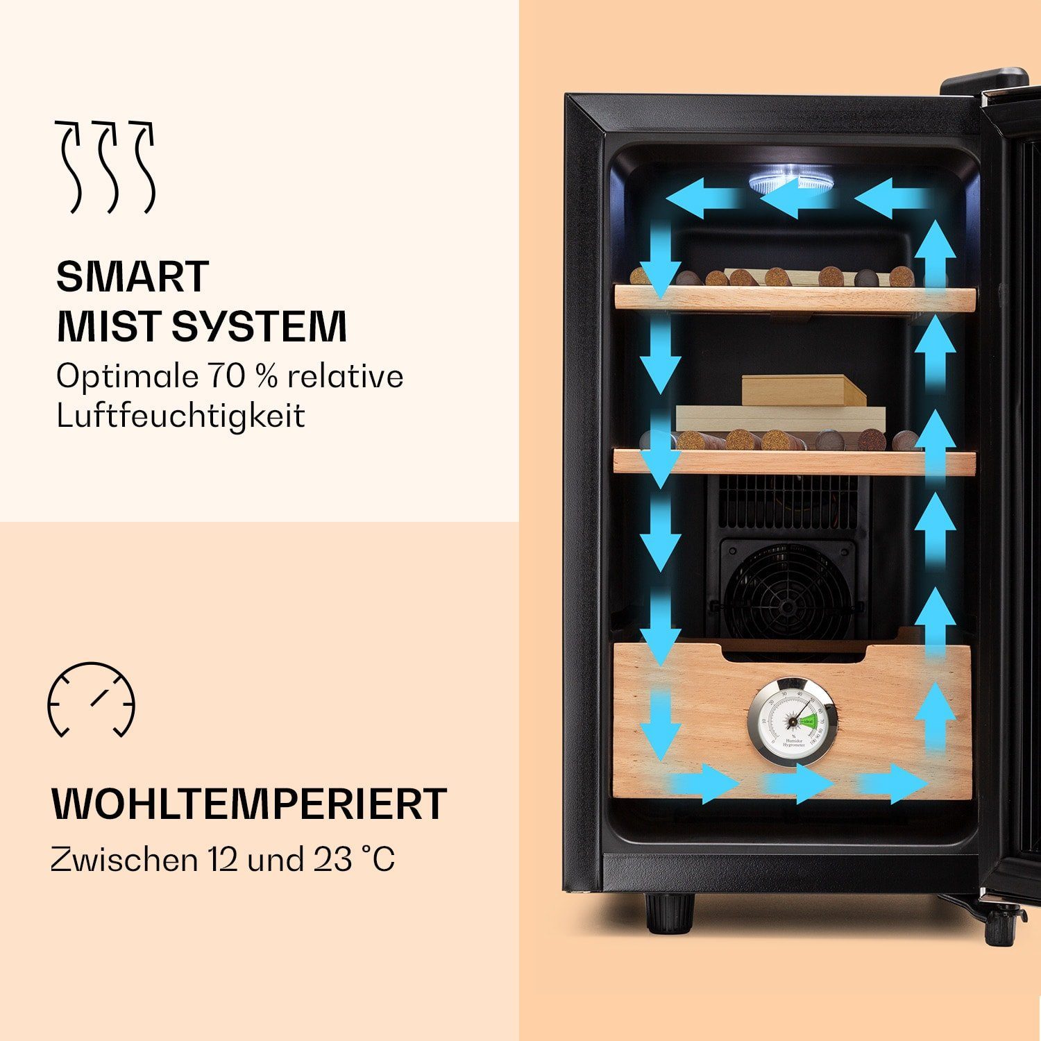 Klarstein Humidor HEA6-ElPresidente23S, Humidor Zigarre Humidor Befeuchter elektrisch Humidor Schrank