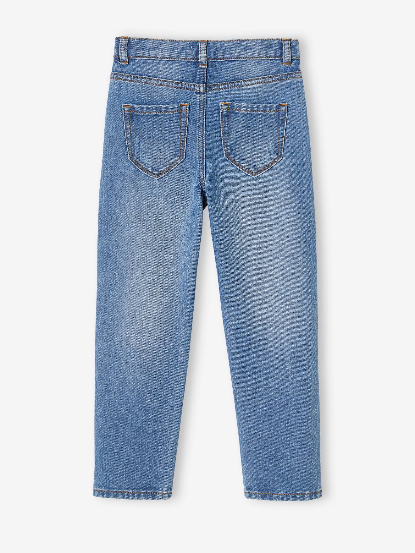 Jean droit avec noeud fantaisie fille denim stone