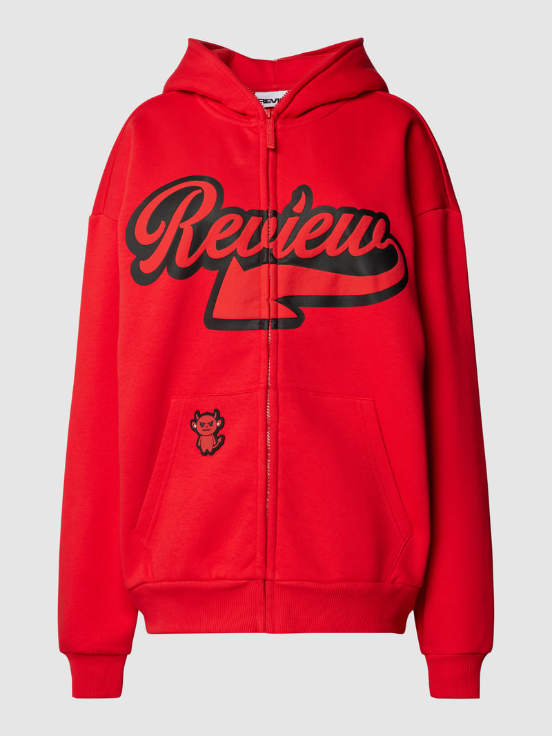 Sweatjacke mit Label-Statement-Print in rot