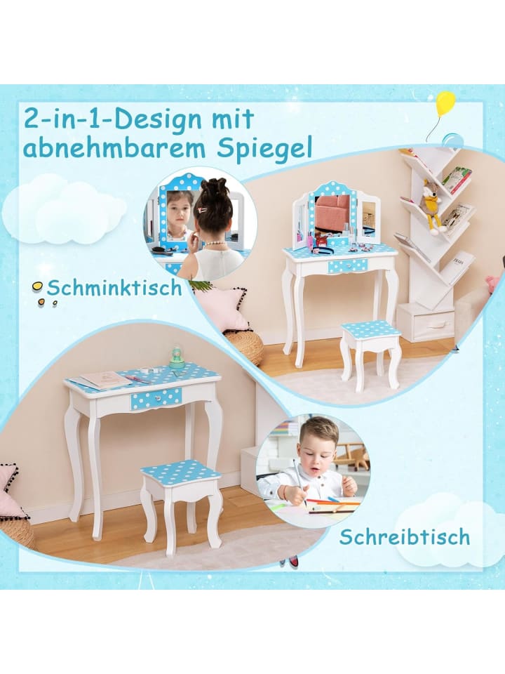 COSTWAY 2 in 1 Schminktisch in Blau günstig kaufen 97 cm