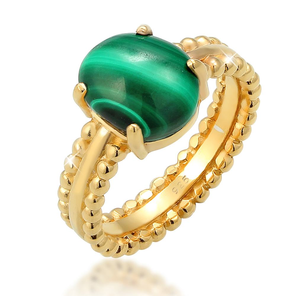 Elli PREMIUM Elli PREMIUM Bague Malachite Bague Femme - (925/1000) Argent Plaqué Or Bague