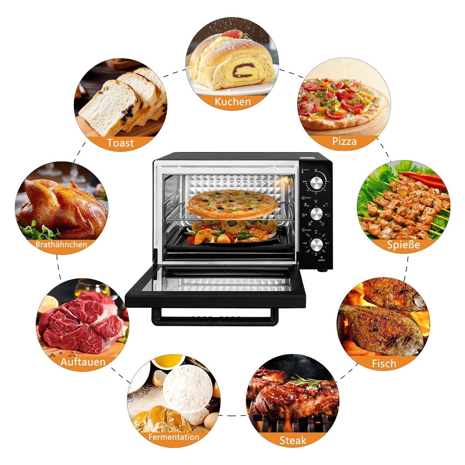 EUGAD Minibackofen, 45 L mit 4 Ebenen, 6 Modi, zweilagige Tür, Timer, 1700W
