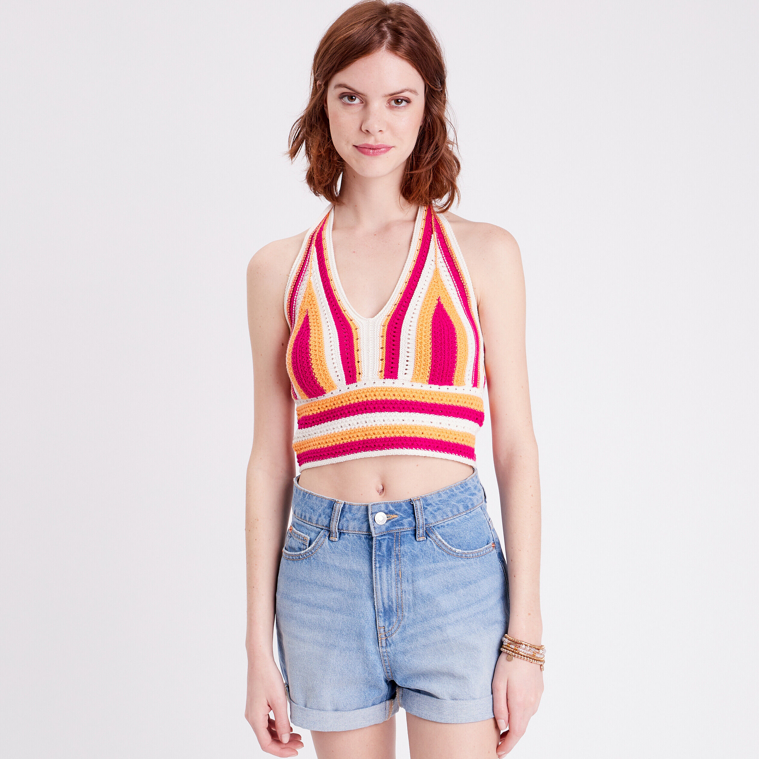 Débardeur crochet rose fushia femme | Cache Cache