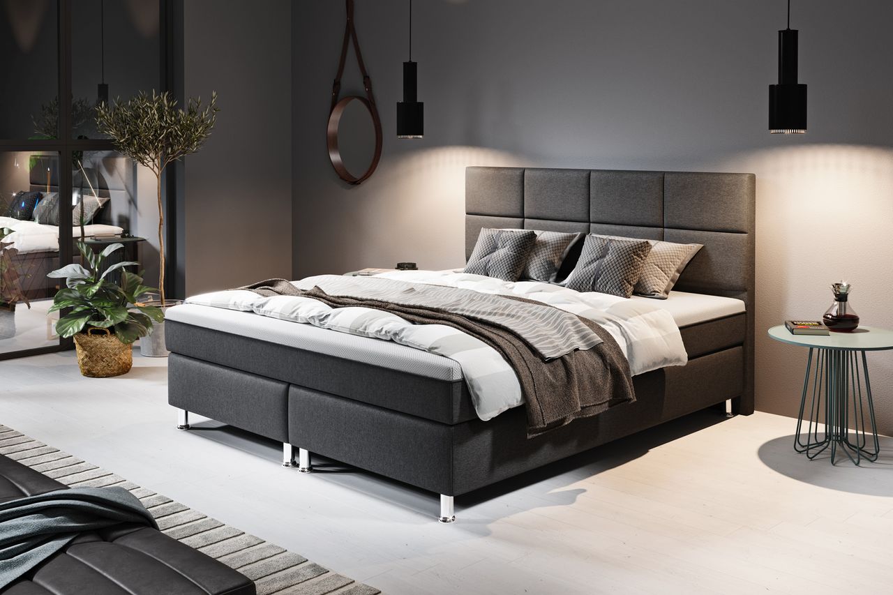 IHG Boxspringbett Rotterdam Plus mit integriertem Topper 180x200 Webstoff Anthrazit