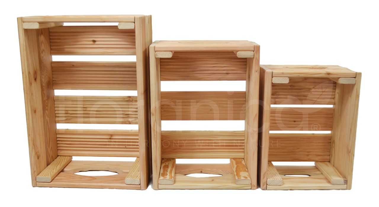 Pemicont Floranica Holzkiste Lärche Natur 3er Set Gartendeko Aufbewahrungsboxen Obstkisten Blumentopf Holz Kiste Spielzeugkiste