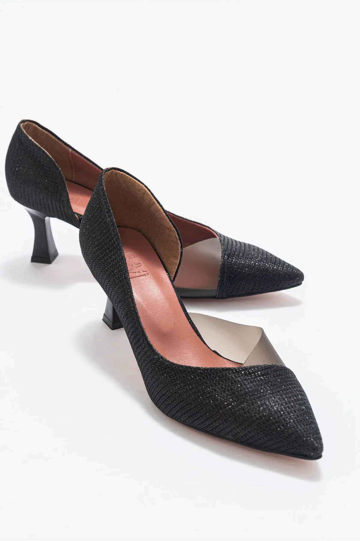 LuviShoes  353 Damenschuhe mit schwarzem, silbernem Absatz