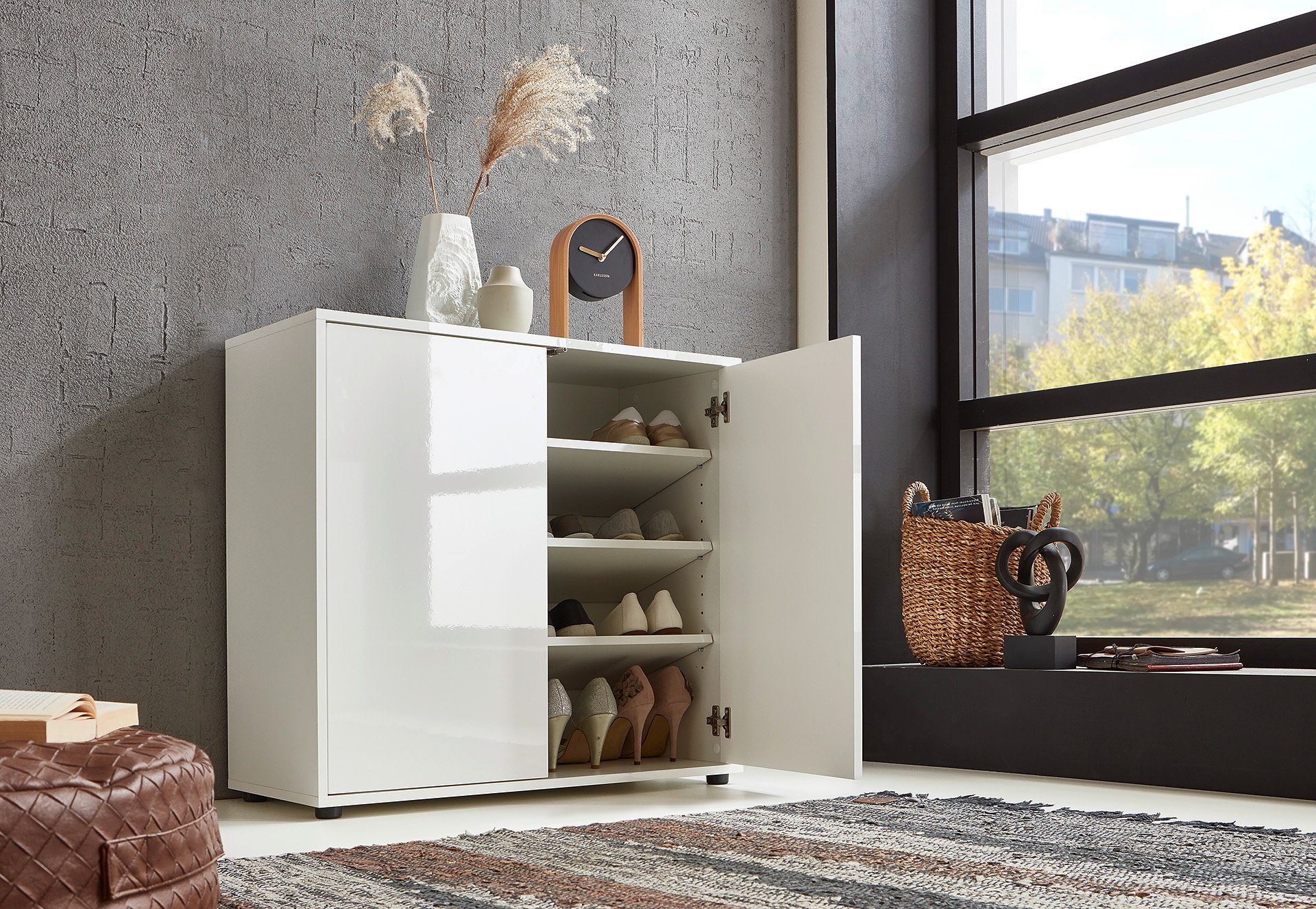 BMG Möbel Sideboard Mailand Set 2 (Kommode Anrichte Aktenschrank), mit weiß lackierten Hochglanzfronten