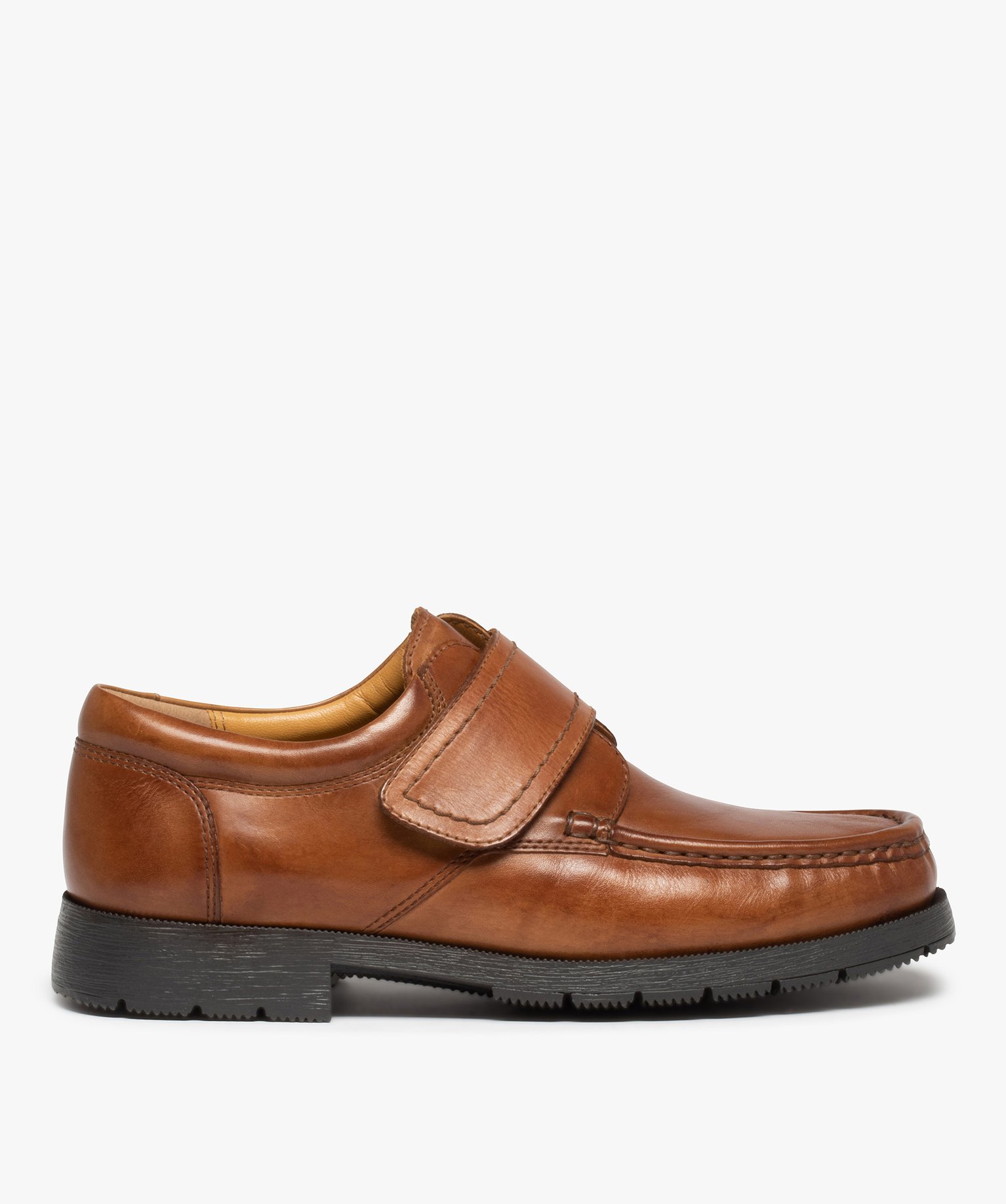 Chaussures bateau homme confort dessus cuir uni marron | GEMO