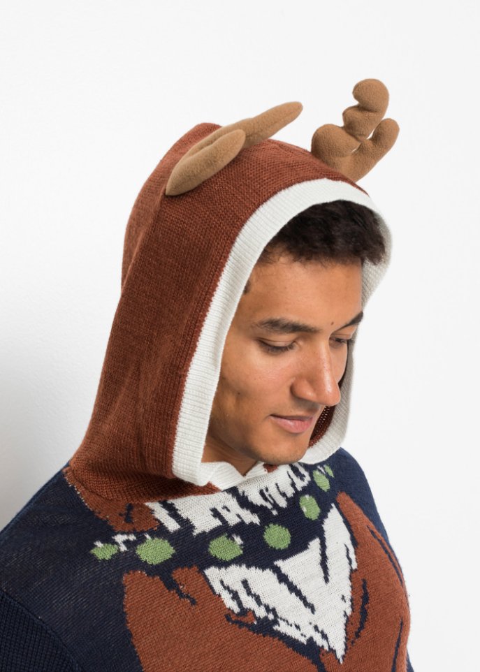 Kapuzen-Pullover mit Weihnachtsmotiv aus recyceltem Polyester