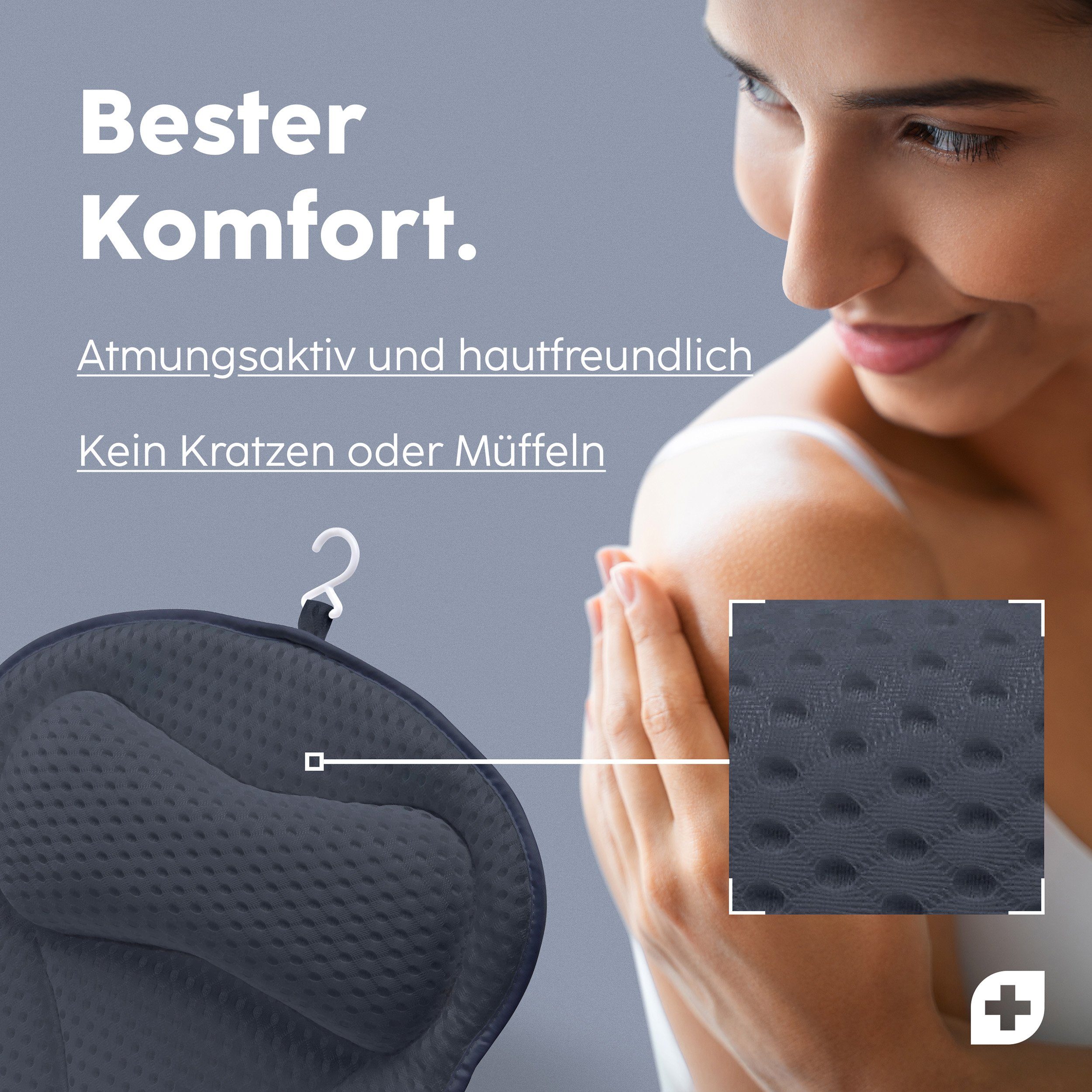 Nackenstützkissen Vesta+ Badewannenkissen L mit Saugnäpfen, Badekissen, Nackenkissen, Vesta+, Waschmaschinentauglich, Klimaneutral und nachhaltig, Badewannenkissen
