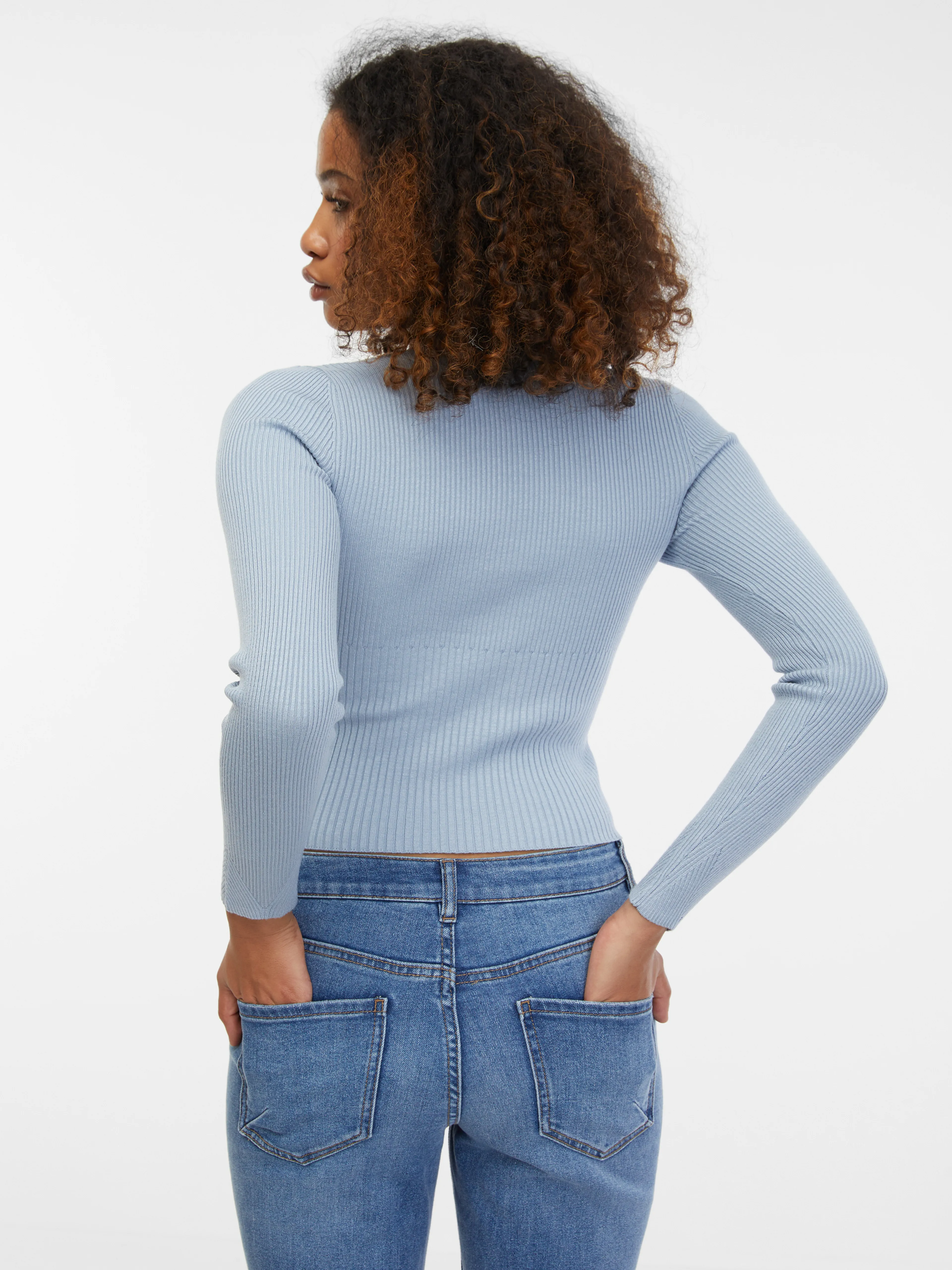 Hellblaue Damen-Rippenstrickjacke ORSAY