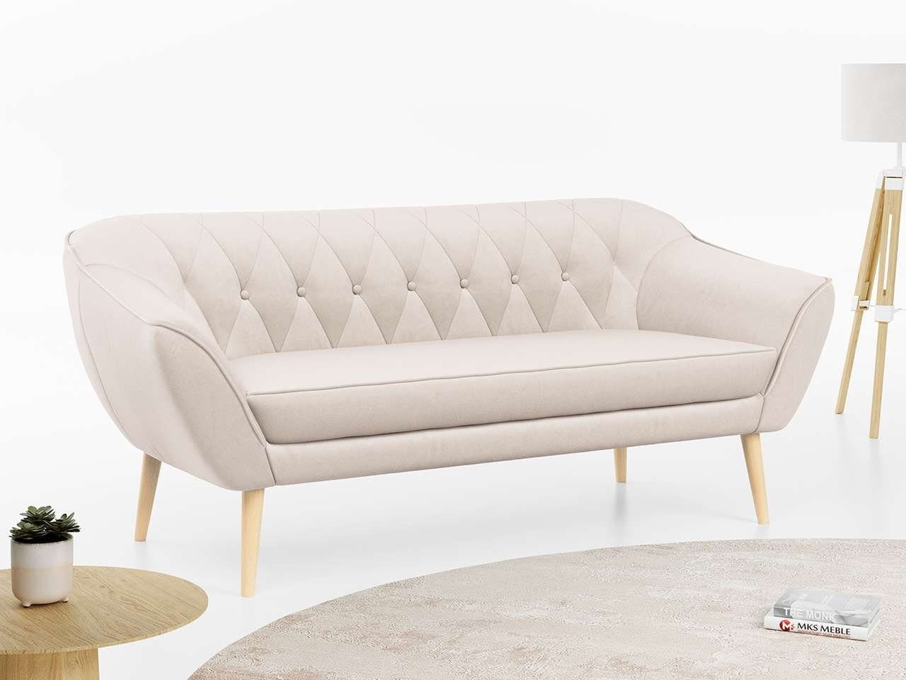 MKS MÖBEL Sofa PIRS-3 Sitzer, Skandinavischer Stil, Gesteppte Polsterung, Holzbeine