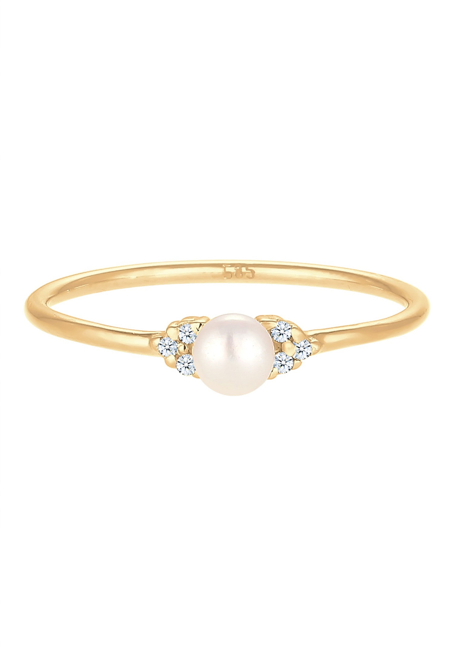Elli DIAMONDS Ring Verlobung Perle Diamant (0.03 ct.) 585 Gelbgold