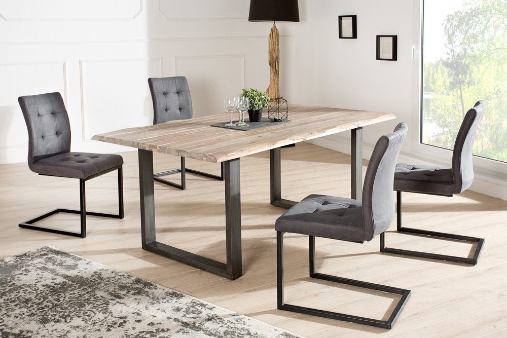 riess-ambiente Freischwinger OXFORD vintage grau / schwarz, Esszimmer · Microfaser · Metall · Industrial Design