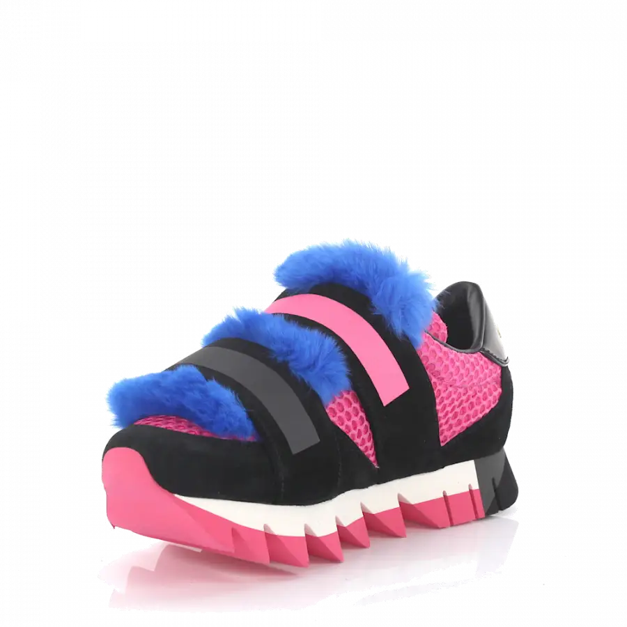 Dolce & Gabbana - Sneakers Leder Pelz Details pink blau - pink