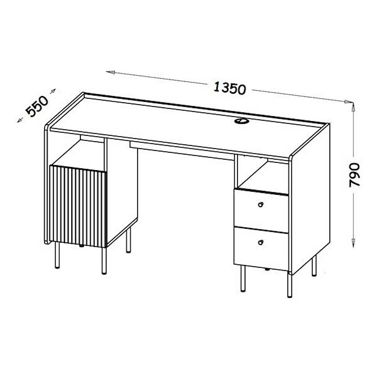 Schreibtisch Bürotisch Pereto 135x55x79cm 1-türig 2 Schubladen