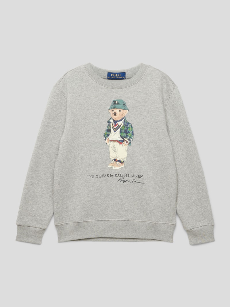 Sweatshirt mit Motiv-Print in mittelgrau meliert